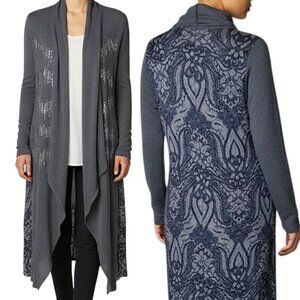 Vocal Grey Jeweled Print Duster Kimono 50"Long Women's Size L